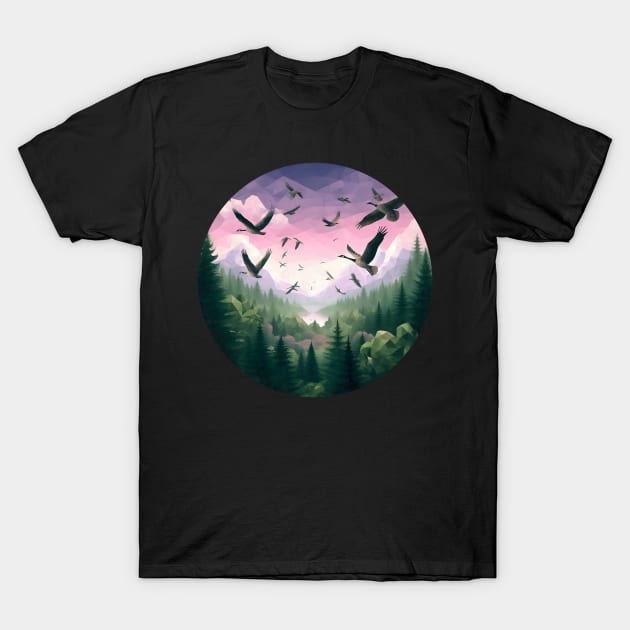 Low Poly Forest with Wild Ducks T-Shirt by Antipodal point